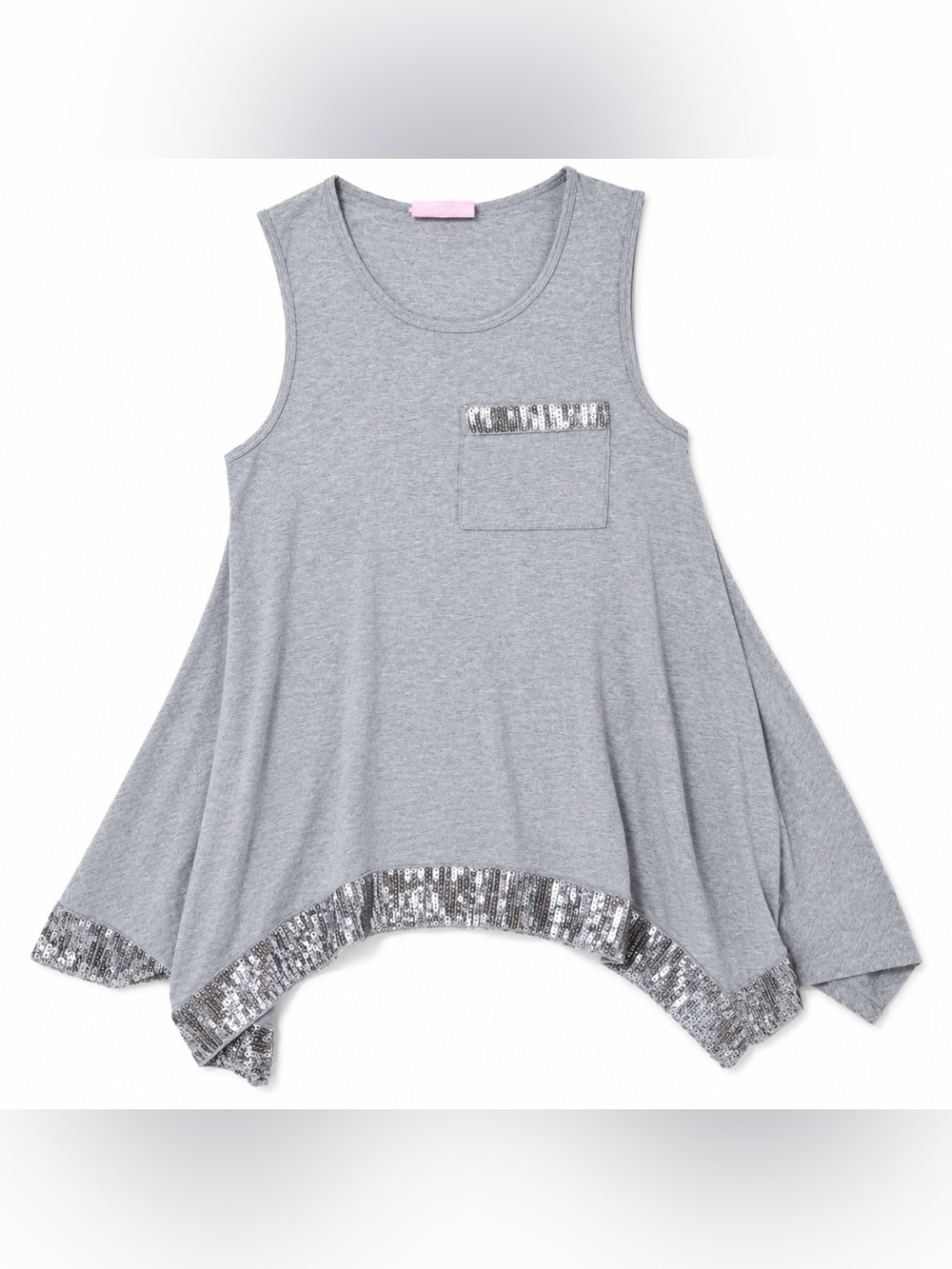 2000s Y2K style Romeo & Juliet Couture Gray Sequin Handkerchief Hem Tunic Tank S
